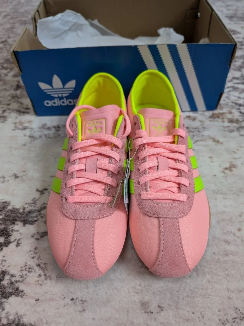 NEW Adidas Tokyo W Pink Neon Green Sneakers 5.5Y/6.5 Women’s NWT Box